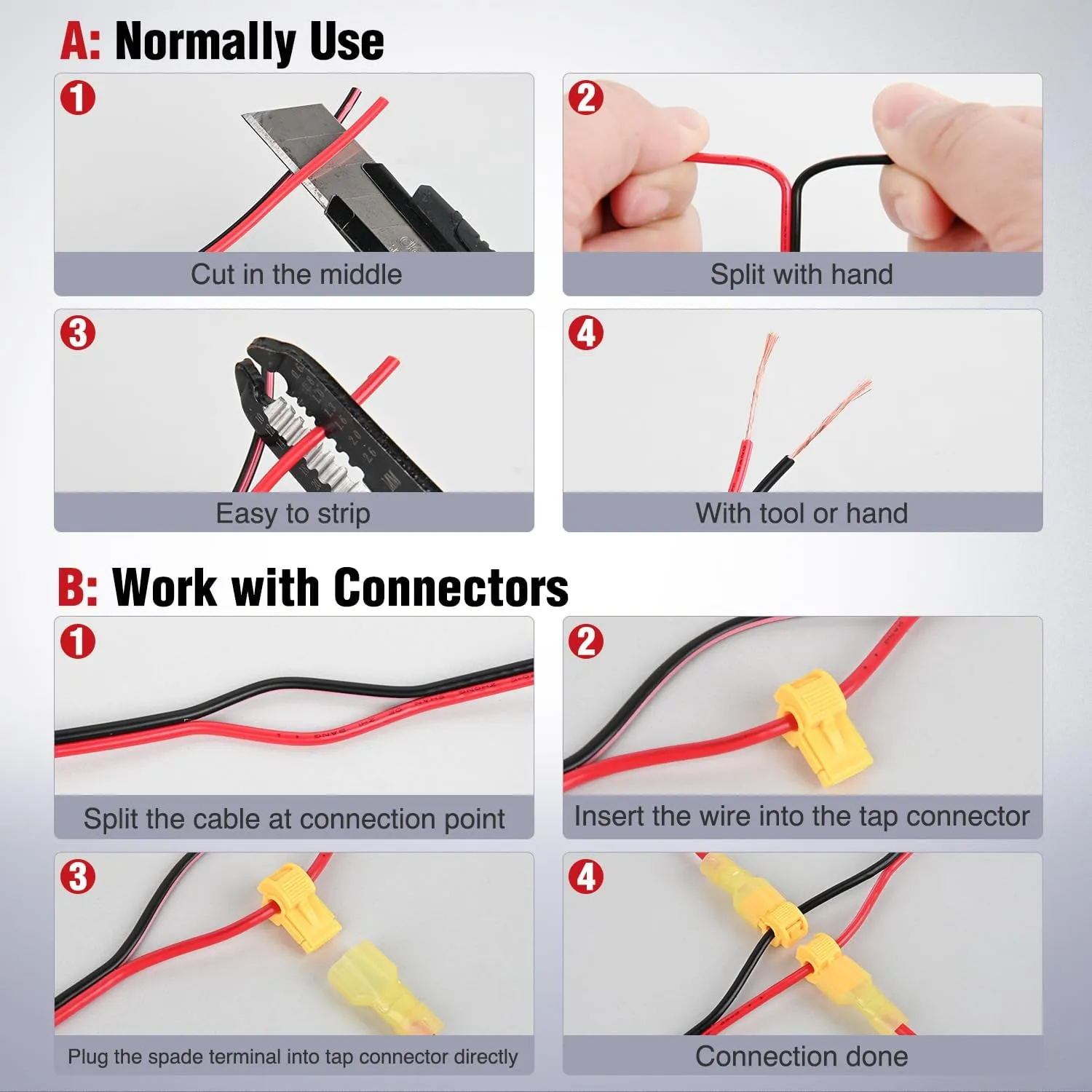 12AWG 100FT Copper Clad Aluminum Wire 12/2 Gauge Red Black CCA Electrical Cable 2 Conductor Parallel 12V 24V DC Flexible Extension Cords