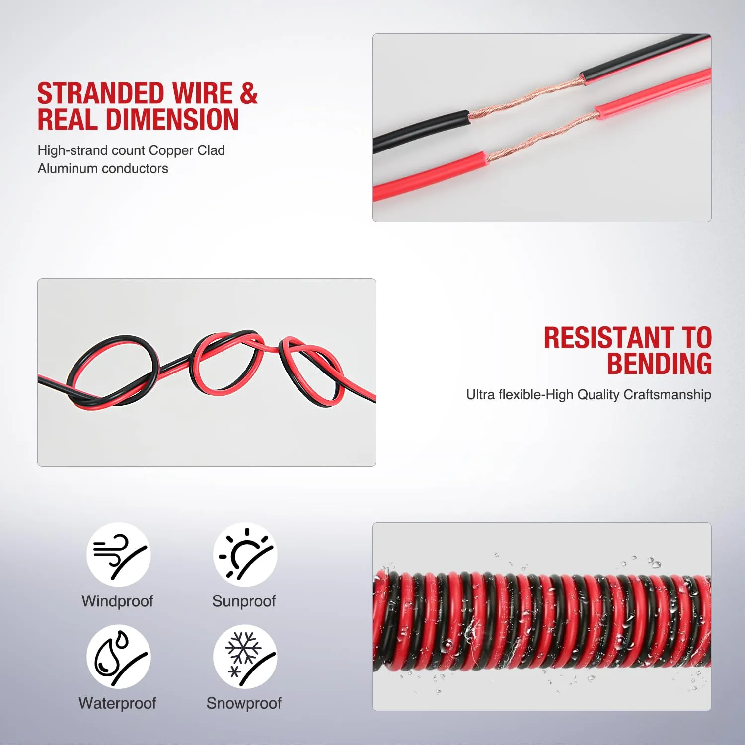 16AWG 50FT Wire Copper Clad Aluminum 2 Conductor Parallel Wire Red Black 12V/24V DC Cable Flexible Extension Cords for Model Train Car Audio Radio Amplifier DIY