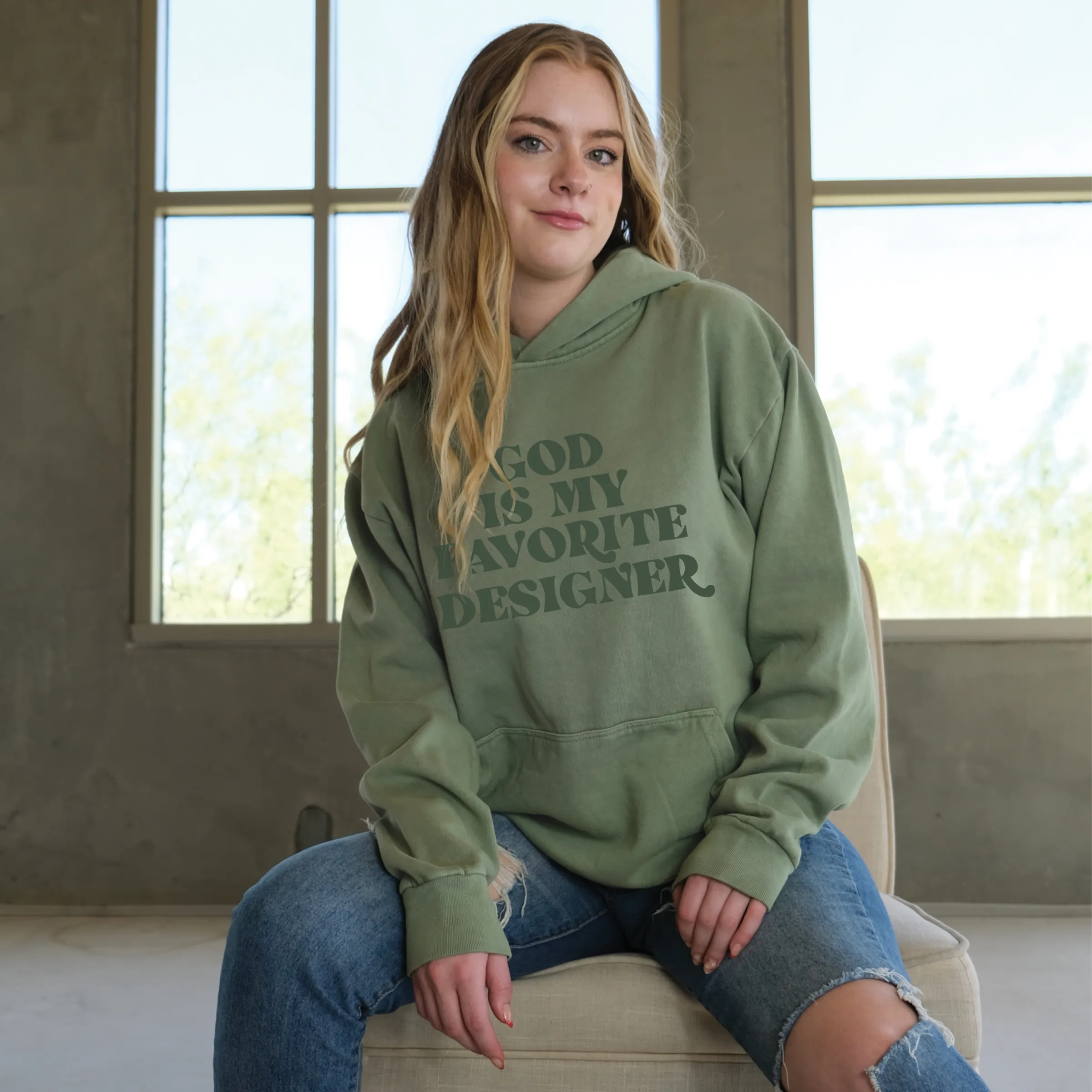 God Is My Favorite Designer Pullover Hoodie - Oil Green