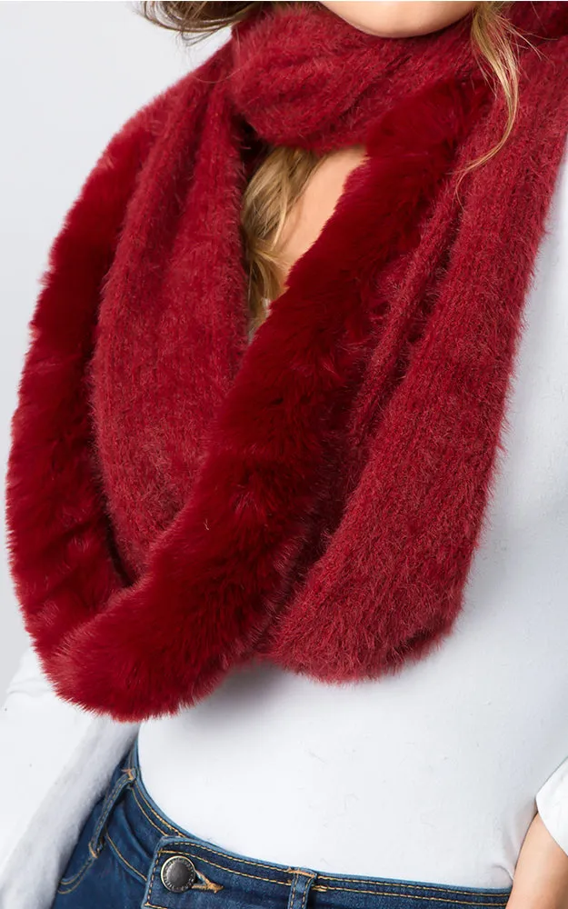 IA91B9 Solid Faux Fur Circle Infinity Scarf
