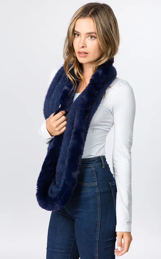 IA91B9 Solid Faux Fur Circle Infinity Scarf