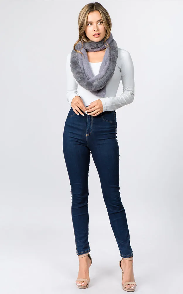 IA91B9 Solid Faux Fur Circle Infinity Scarf