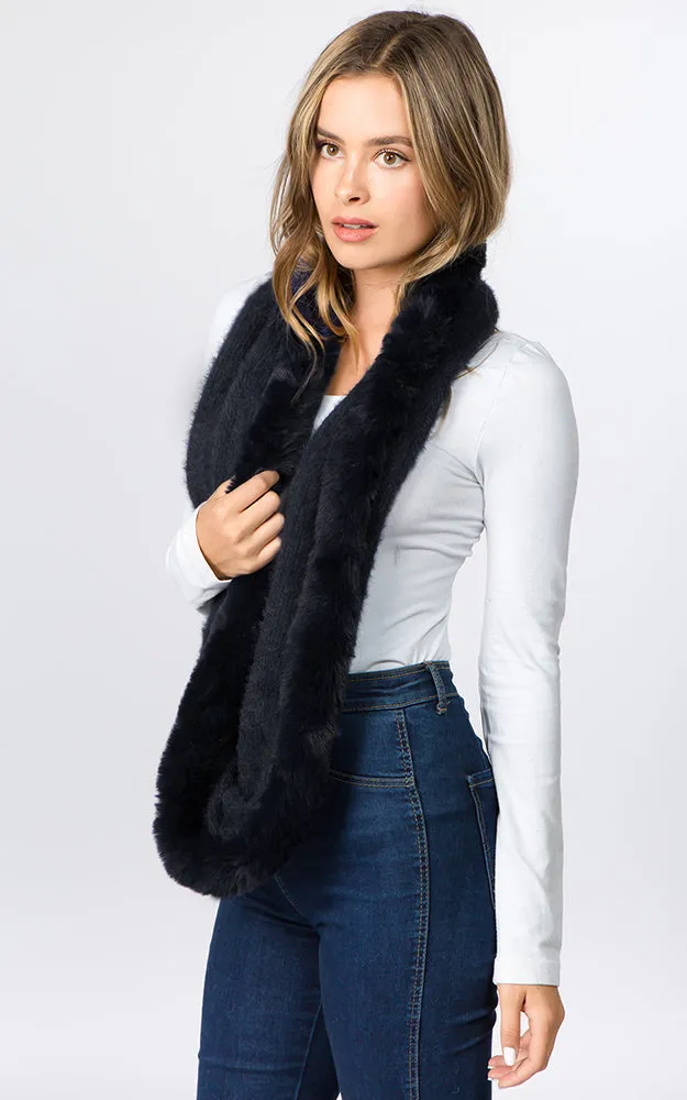 IA91B9 Solid Faux Fur Circle Infinity Scarf