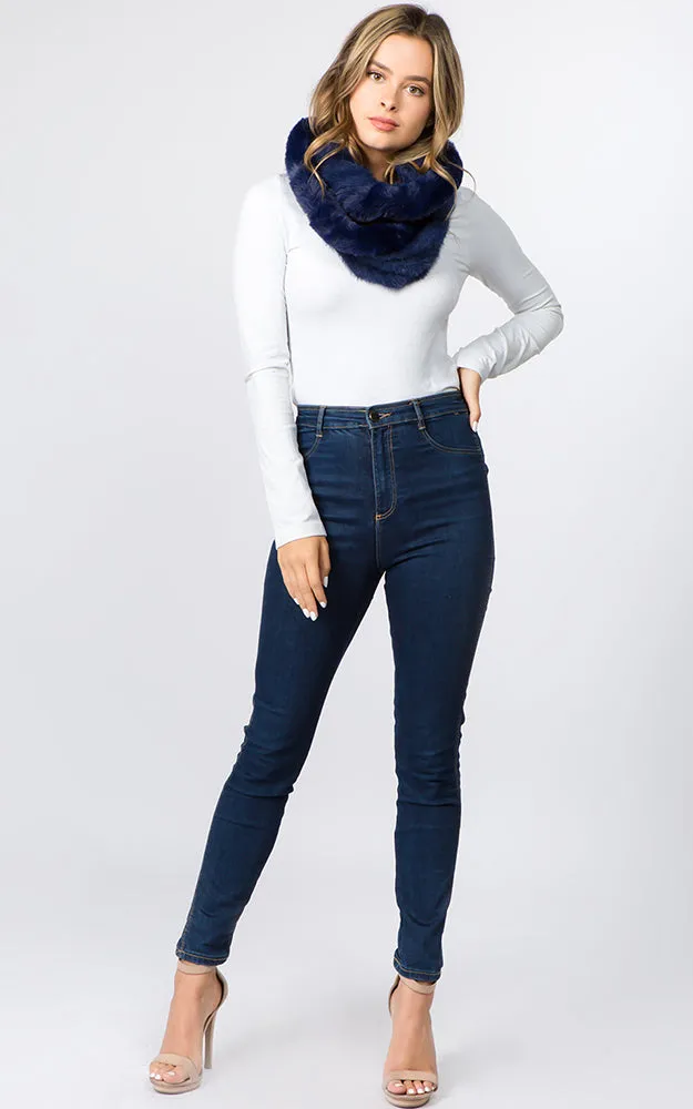 IA91B9 Solid Faux Fur Circle Infinity Scarf