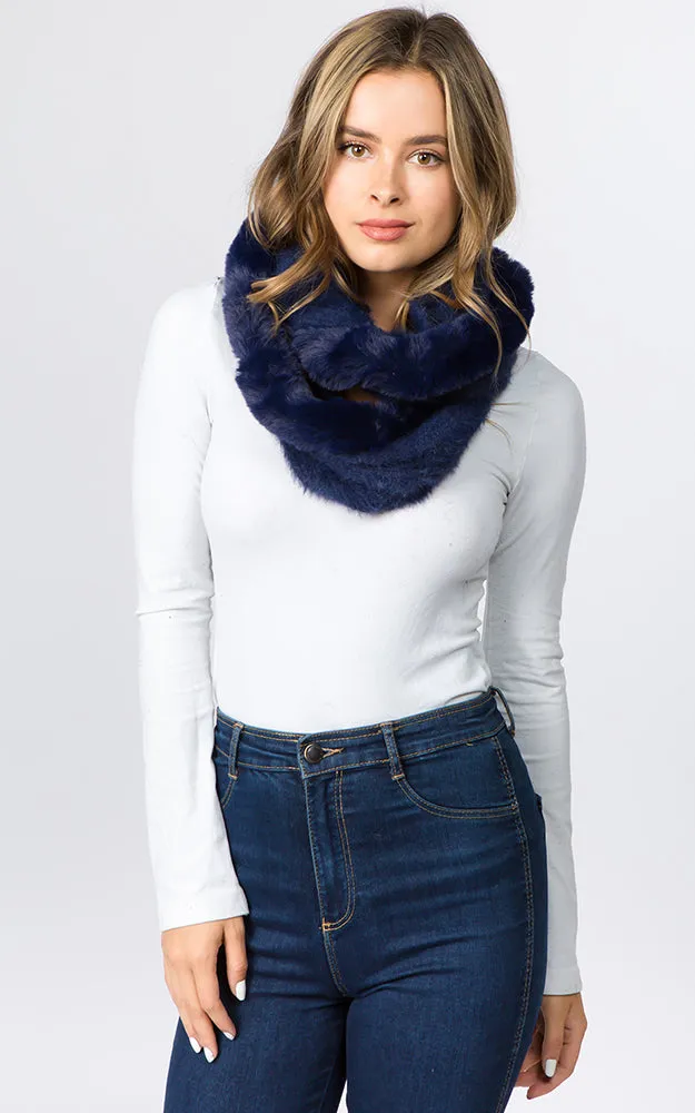 IA91B9 Solid Faux Fur Circle Infinity Scarf