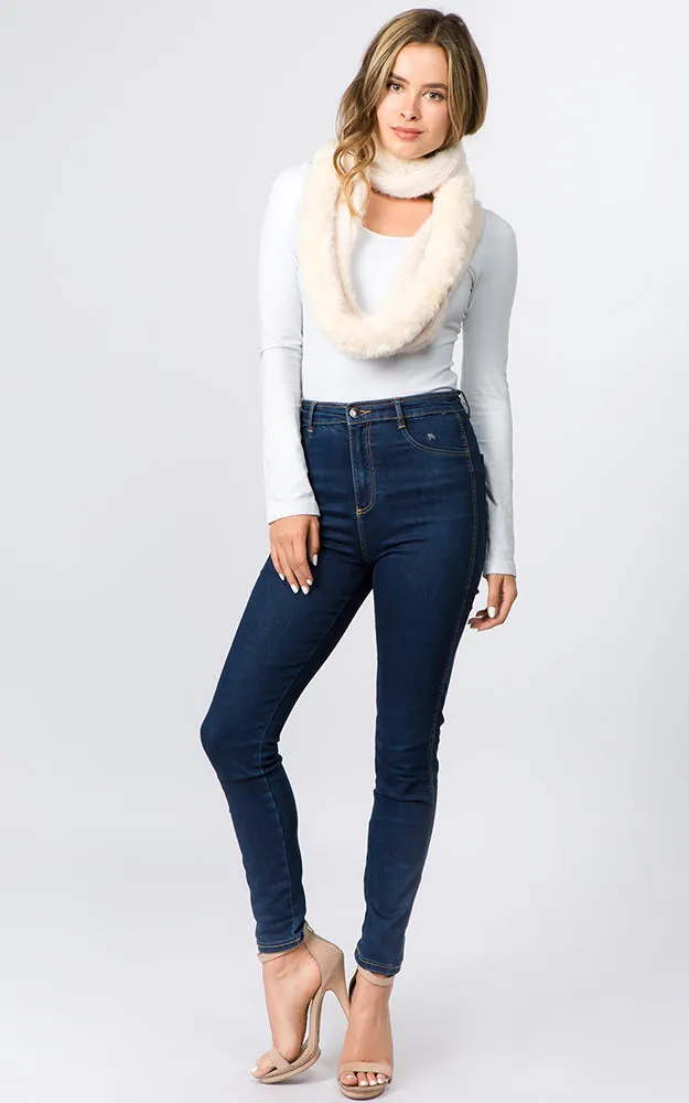 IA91B9 Solid Faux Fur Circle Infinity Scarf