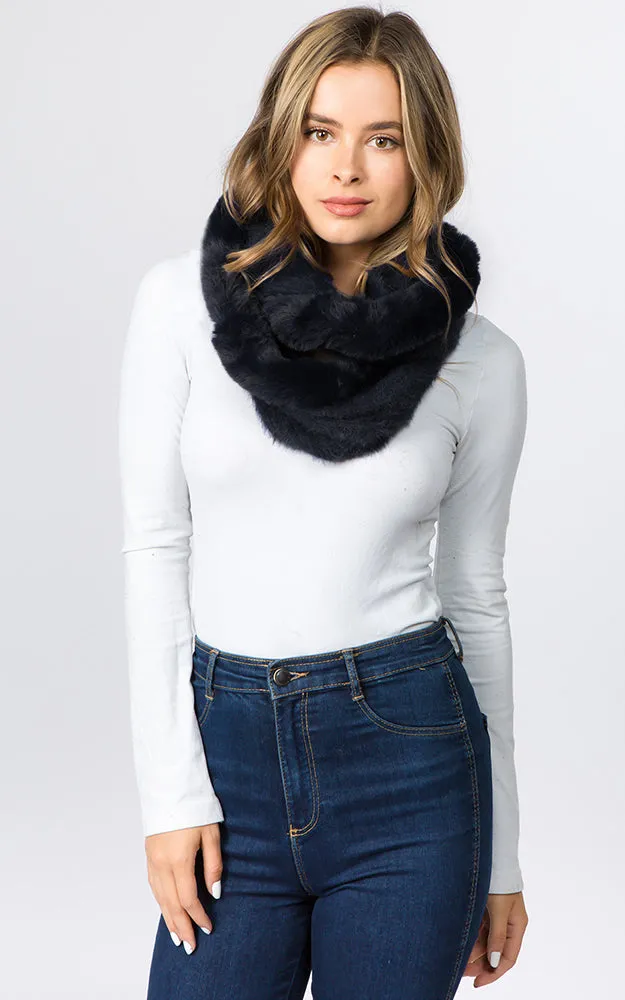 IA91B9 Solid Faux Fur Circle Infinity Scarf