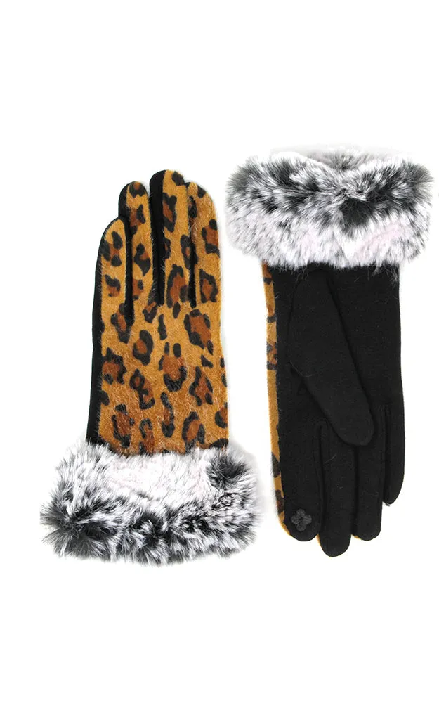 LOG120 Leopard Faux Fur Cuff Gloves (12prs Pack)