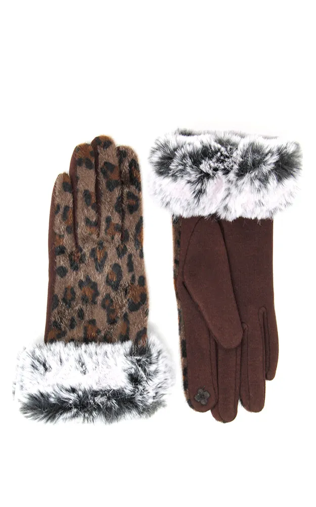 LOG120 Leopard Faux Fur Cuff Gloves (12prs Pack)