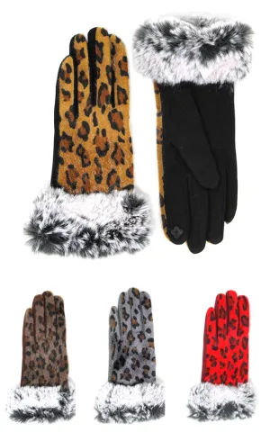 LOG120 Leopard Faux Fur Cuff Gloves (12prs Pack)