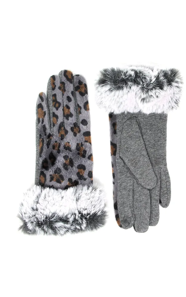 LOG120 Leopard Faux Fur Cuff Gloves (12prs Pack)