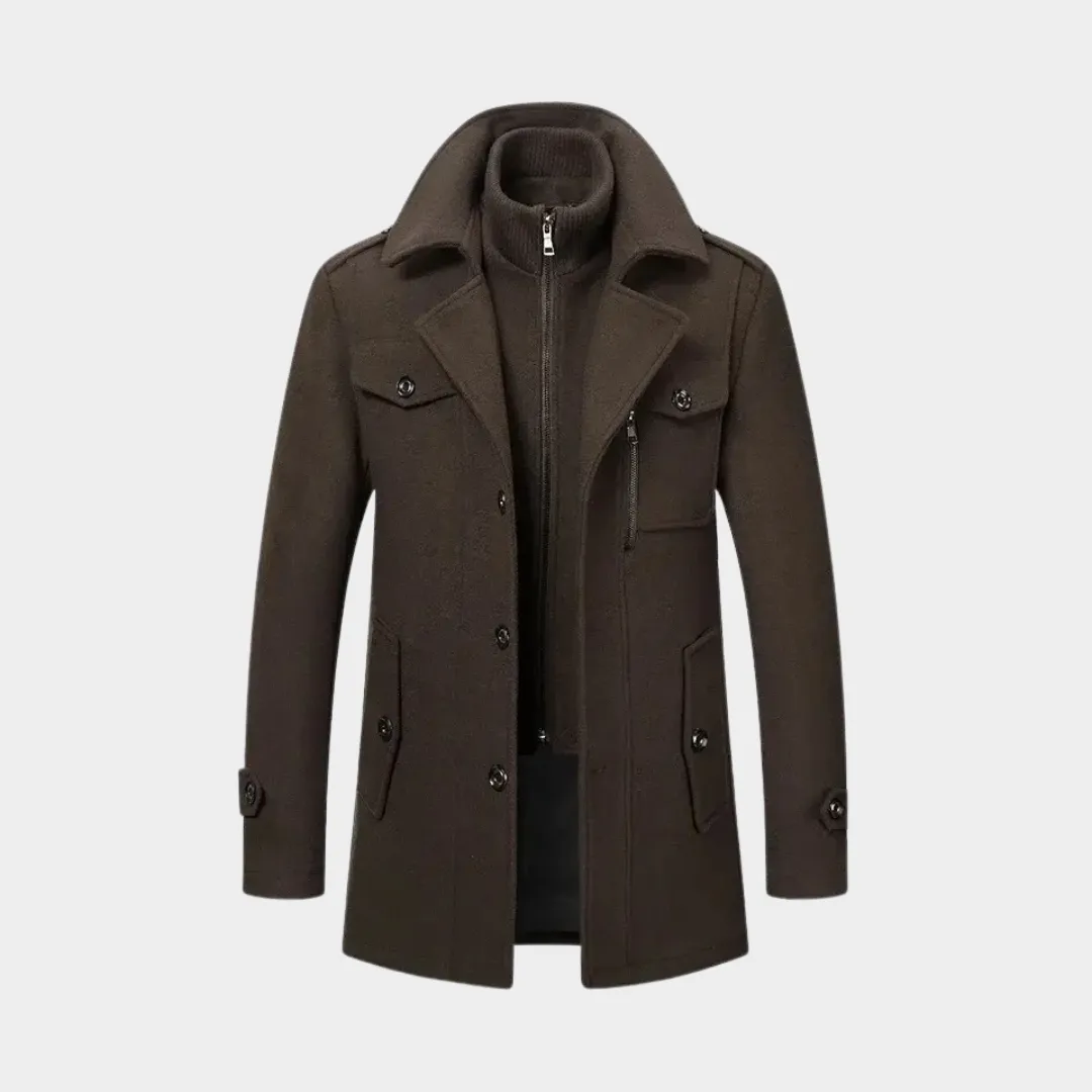 Men's Autumn/Winter Business Woolen Overcoat  Double Collar - Anti-Cold Nestle Jacket -