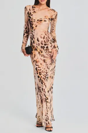 Milada Leopard Backless Silk Maxi Dress