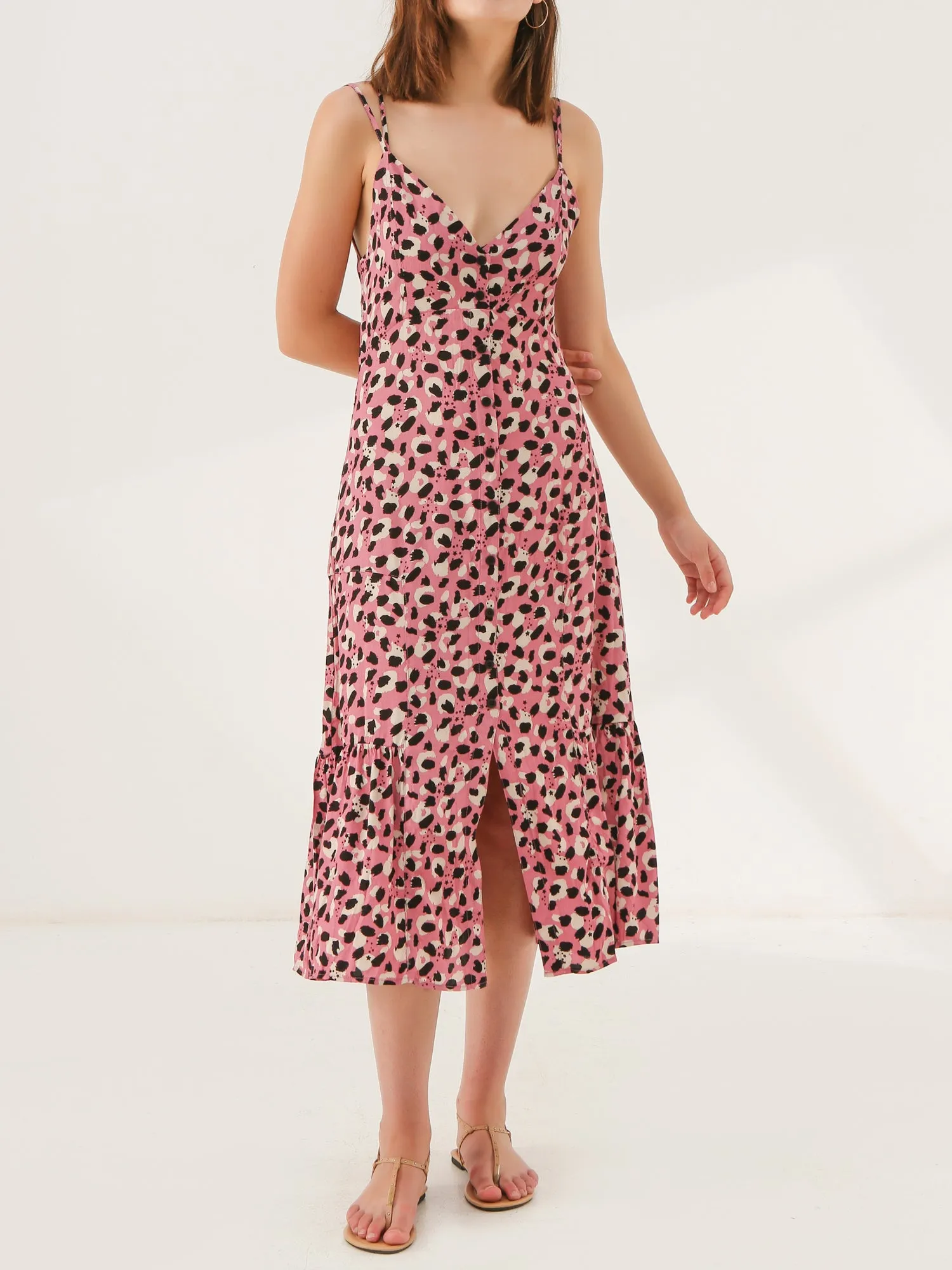 Pink Leopard Midi Slip Dress