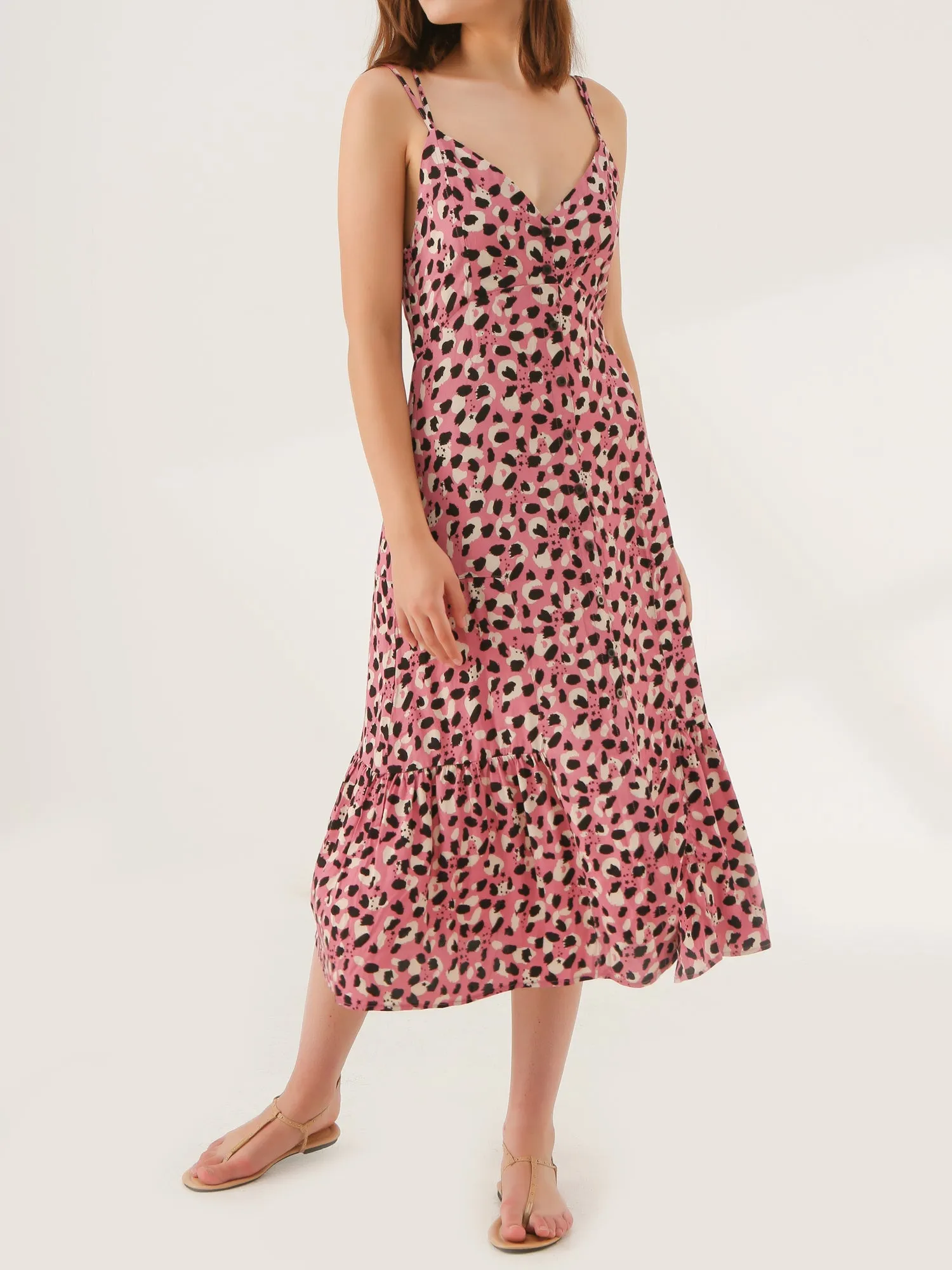 Pink Leopard Midi Slip Dress