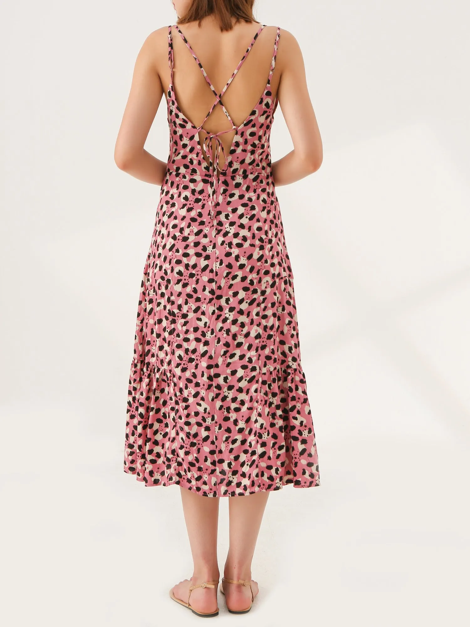 Pink Leopard Midi Slip Dress